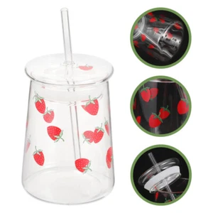 Glass Water Cup Set Girl Drinking Tumbler with Straw Clear Glasses - Picture 1 of 12