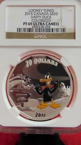 2015 NGC PF 69 ULTRA CAMEO CANADA SILVER $20 LOONEY TUNES DAFFY DUCK - Picture 1 of 10