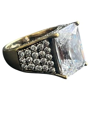 Anillo Jean Dousette Plata Esterlina Revestido de Oro Cúbico Circonita Radiante Talla 6 Foto 1 de 4