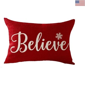 Christmas Snowflakes Decorative Pillow Cover - Cotton Linen - 12X20 inches - Picture 1 of 4