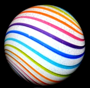 HOT HOUSE GLASS MARBLE/1.618"-ICE WHITE DICHROIC RAINBOW-ROYAL,TURQ,TANGERINE+ - Picture 1 of 9