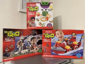 3 Fisher Price Trio Brick Block Sets Fire Rescue Boat Hammerpult Crazy Creatures - Picture 1 of 6