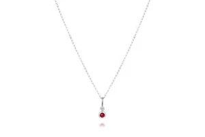 14K WHITE GOLD DIAMOND AND RUBY DROP CHARM NECKLACE. - Picture 1 of 3