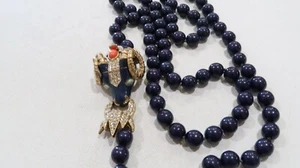 J. Crew Widderkopf Verschluss dunkelblau Perlenkette Egyptian Revival Style selten - Bild 1 von 8