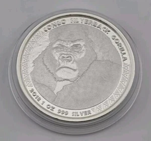 2018 Congo Silverback Gorilla 5000 Francs 1oz .999 Silbermedaille Scottsdale Mint - Bild 1 von 2