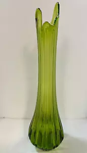 GESCHWUNGENE VASE LE SMITH GERIPPT GRÜN Glas STRETCH 23” MCM WUNDERSCHÖN Mid Century - Bild 1 von 7