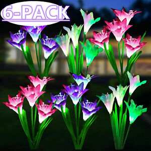 6 PACK Solar Lily Flower Lights Outdoor Garden Stake LED Landscape Decor Lamp US