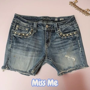 Pantalones Cortos MISS ME Corte Firma Capri Denim Jeans Bolsillos Perlados Para Mujer 31 Y2K - Imagen 1 de 6