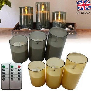 3 LED Candles Set With Remote Control Timer Flameless Glass Wax UK - Picture 1 of 16