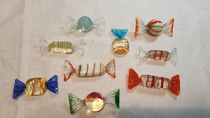 Vintage Hand-Blown Art Glass Wrapped Candies candy Murano Style Set of 9 - Picture 1 of 6