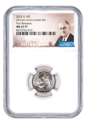2025 D Roosevelt Dime from 20-Coin Uncirculated Mint Set NGC MS67 First Releases - Image 1 of 2
