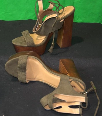 Qupid Mujer/Travesti/Sissy Gamuza Tobillo Correa Punta Abierta Bloque Tacón Alto Foto 1 de 4