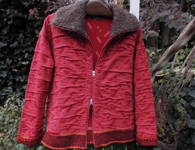 Gr.46 wNEU doppellagig BACKSTAGE rote Merino Mohair Mix Jacquard  Strickjacke RV - Bild 1 von 4