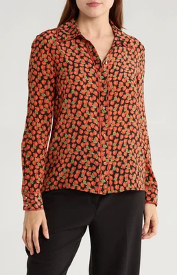 Новый Alice + Olivia Willa клубника печать шелк кнопка спереди рубашка Sz XS новый с Ярлыками $375 - Изображение 1 из 4