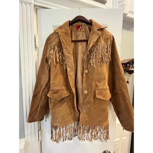 VTG Marlboro Red Lone Star Jacket Womens Medium Leather Suede Fringe Western - Picture 1 of 13