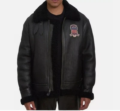 Men's Avirex B3 Aviator Shearling Sheepskin Leather Jacket Bomber Winter Jacket - Image 1 of 4