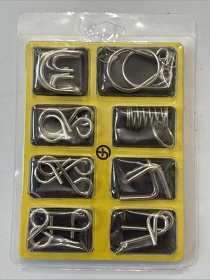 Butebuy, 8 rompecabezas desconcertantes, rompecabezas de alambre de metal, amarillo Foto 1 de 2