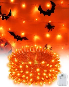 Halloween String Lights Battery Operated, Orange Lights with Timer Waterproof 16 - Picture 1 of 9