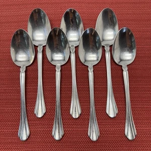 Set/7 Pfaltzgraff ARTESIA 18/8 Stainless Oval Soup/Place Spoons Utensil Lot - Picture 1 of 11