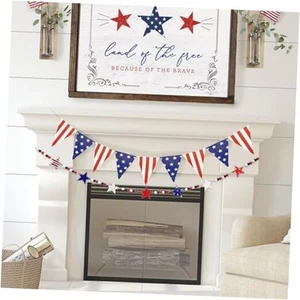 4th of July Patriotic Banner, Red White Blue Wood Bead Garland USA Flag Star - Picture 1 of 6