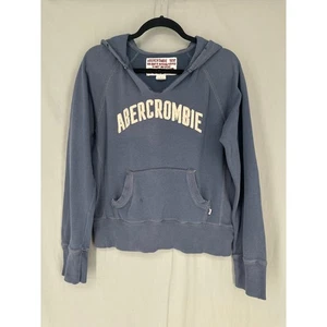 Vintage Abercrombie Fitch Hoodie Womens Large Blue Spell Out V Neck Y2K - Picture 1 of 7
