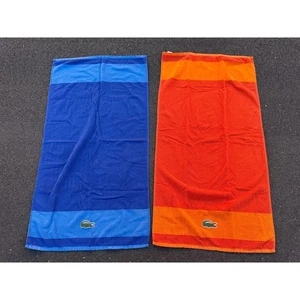 Lacoste - Set of 2 Orange/Blue Bath Towels Alligator Crocodile Logo - Picture 1 of 2
