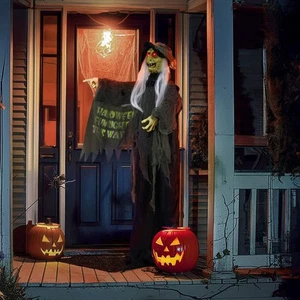 6Ft Voice‑Activated Standing Witch Halloween Decoration – LED Red Eyes, Sound, V - Picture 1 of 9