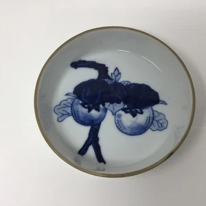 Kutani Plato Japonés Pintado a Mano Azul y Blanco 4.5" Años 60 - Imagen 1 de 4