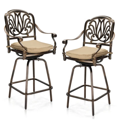 Outdoor Swivel Bar Stools Set of 2 Cast Aluminum Patio Bar Height Chairs - Image 1 of 4
