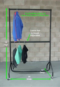 HEAVY DUTY DOUBLE HANGING CLOTHES RAIL 4FT LONG X 7FT HIGH GARMENT RAIL B/NEW - Picture 1 of 3
