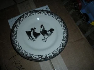 CARLY DODSLEY ROYAL STAFFORD BLACK CREAM CHICKEN ROOSTER HEN 8 1/2" SALAD PLATE - Picture 1 of 1