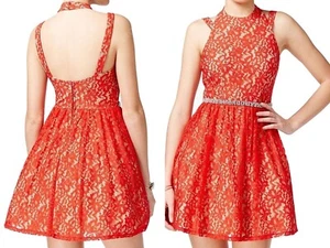 CITY STUDIO Women's Lace Mini Halter Dress w/Bejewelled Waist, Junior Size 1 - Picture 1 of 4