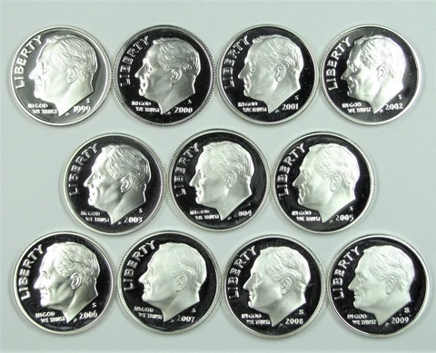 1999, 2000 - 2009 SILVER PROOF ROOSEVELT DIME RUN DOLLAR RUN   11 COINS Cover