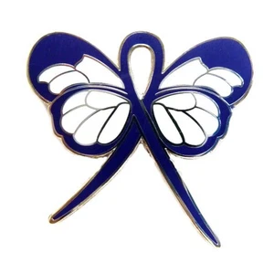 Blue Ribbon Butterfly Pin Awareness Colon Cancer Child Abuse Anti Bullying New - Picture 1 of 7