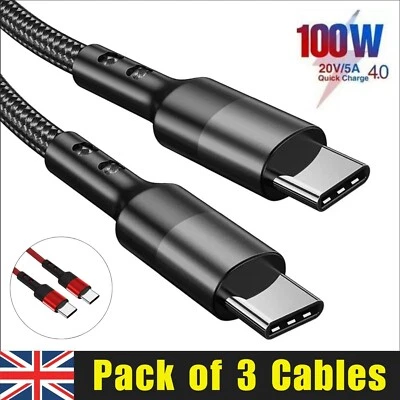USB C To USB C Fast Charger PD 100W Dual Type C Charging Data Sync USB Cable UK - Image 1 of 4