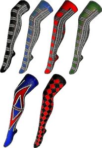 Over Knee High Tartan Harlequin GB Union Jack Long Cotton Blend Socks  4-7