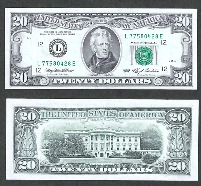 1993 $20 FEDERAL RESERVE NOTE ~ SAN FRANCISCO ~ CHOICE CRISP ABOUT UNCIRCULATED - Image 1 of 2