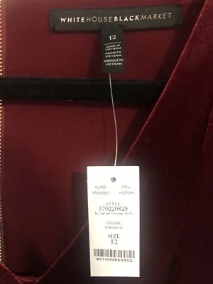 WHBM Velvet Christmas Party Dress Size 12 Women’s Dark Red V Neck NWT - Image 1 of 4