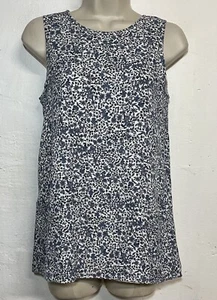 Theory Petite Sleeveless Blouse Blue Floral White Silk Lined Tank - Picture 1 of 7