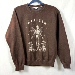 Full Tilt Sweatshirt Womens Sz S Brown Fairycore Skeleton Graphic Grunge Gothic - Picture 1 of 8