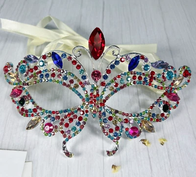 Butterfly Rainbow Masquerade Mask, Wedding Party Silver Eye Mask, LGBTQ Parade - Image 1 of 3