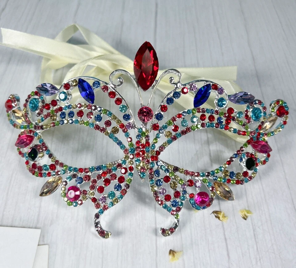 Butterfly Rainbow Masquerade Mask, Wedding Party Silver Eye Mask, LGBTQ Parade - Image 1 of 3