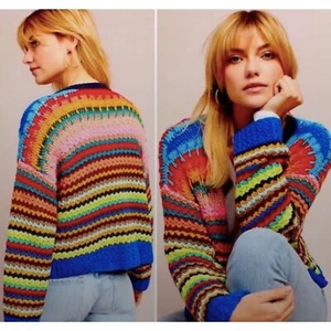 Moth Anthropologie Womens Rainbow Crochet Sweater Vest Size Small 100% Acrylic - Picture 1 of 16