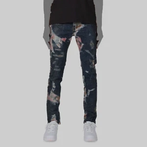 $650 Purple Brand Mens Blue Slim Paint Splatter Fit Skinny Jeans Pants Size 31 - Picture 1 of 3