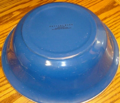 POTTERY BARN Large 12" Metal Enamel Serving Bowl~Navy Blue/Silver Rim~Salad  Box - Image 1 of 4