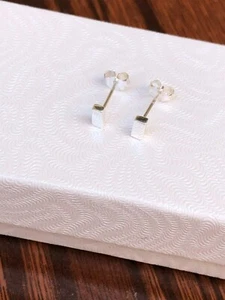 Tiny Plain Bar Stud Earrings 925 Sterling Silver Post Stud Mens Womens 5mm - Picture 1 of 8