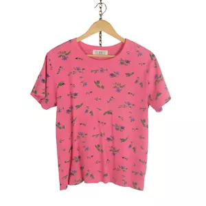 Vintage 90s Pink Floral 100% Cotton Tee M T-Shirt Top Romantic Cottagecore Vintage - Bild 1 von 5