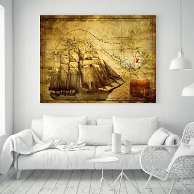 Pirate War Ship Navigation Vintage Boat Treasure Canvas Poster 24 x 36 Inch - Image 1 of 4