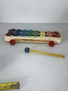 Vintage 1960's Wood Fisher-Price Pull-a-Tune Xylophone Piano with Mallet No. 870 - Picture 1 of 5