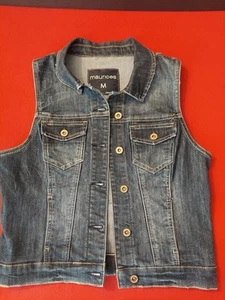 Chaleco vaquero Maurices Denim para mujer lavado medio oscuro botón completo - Imagen 1 de 10